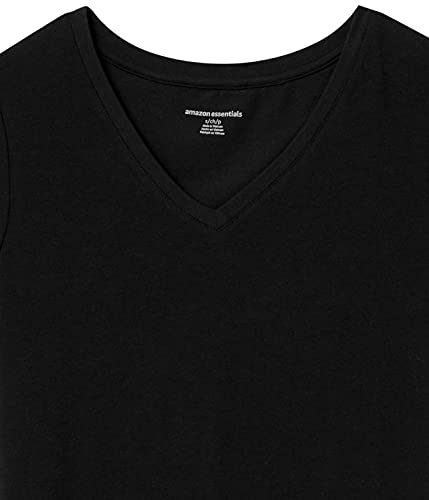 2-Pack V-Neck T-Shirts – Classic Fit, Short Sleeve, Soft Cotton Blend (Amazon Essentials) black close up view