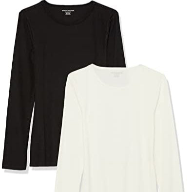 2-Pack Scoop Neck T-Shirts – Classic Fit, Soft Cotton Blend, Long Sleeve (Amazon Essentials) 2 pack view