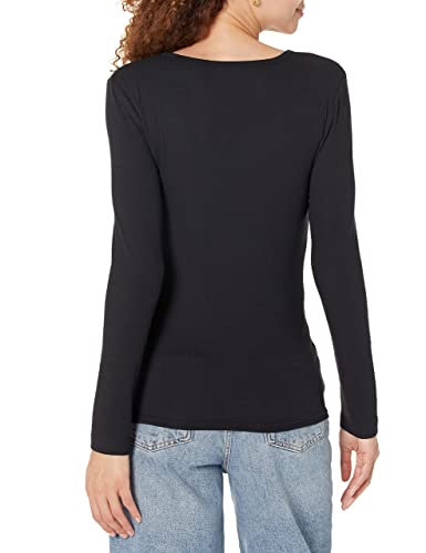 2-Pack Scoop Neck T-Shirts – Classic Fit, Soft Cotton Blend, Long Sleeve (Amazon Essentials) black back view