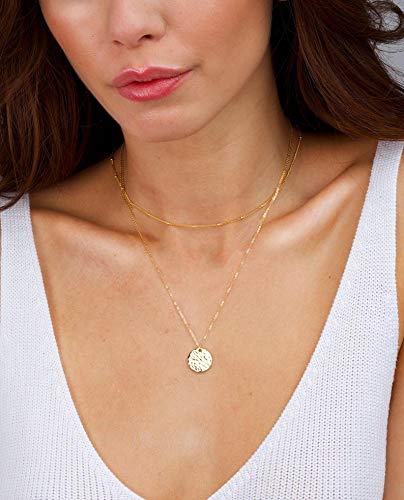 Layered Gold Necklace Set – Paperclip Chain & Disc Pendants – Adjustable Length (HUASAI)