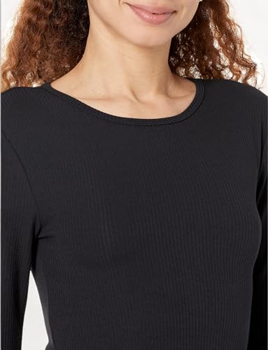 2-Pack Scoop Neck T-Shirts – Classic Fit, Soft Cotton Blend, Long Sleeve (Amazon Essentials) black front view