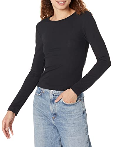 2-Pack Scoop Neck T-Shirts – Classic Fit, Soft Cotton Blend, Long Sleeve (Amazon Essentials) front on model view