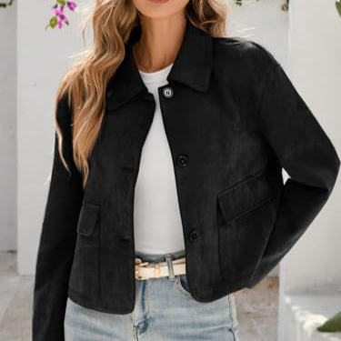 Tankaneo Womens Faux Suede Jacket Black