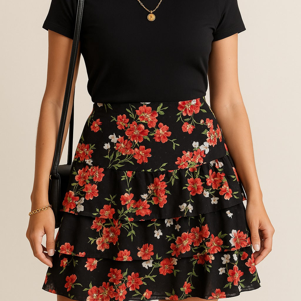 Women's Tiered Ruffle Skirt – Floral Chiffon – Size XL (Mercer & Madison)