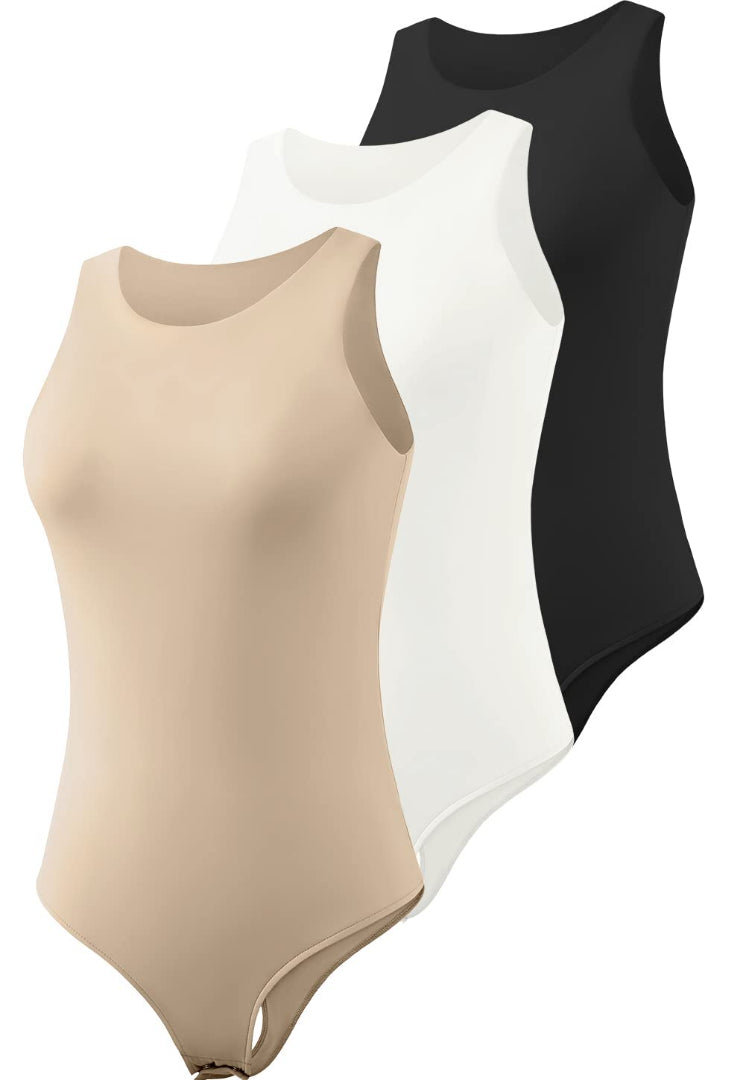 3-Pack Sleeveless Bodysuit – Round Neck, Tummy Control, Stretch Fit (Star Vibe) 3 pack view