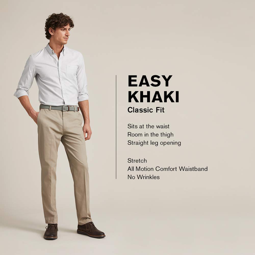 Men’s Classic Fit Stretch Khaki Pants – Timber Wolf – Straight Leg (Dockers)