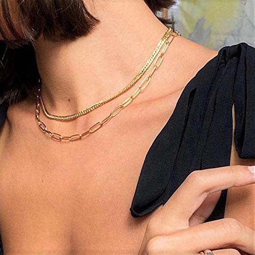 Layered Gold Necklace Set – Paperclip Chain & Disc Pendants – Adjustable Length (HUASAI)