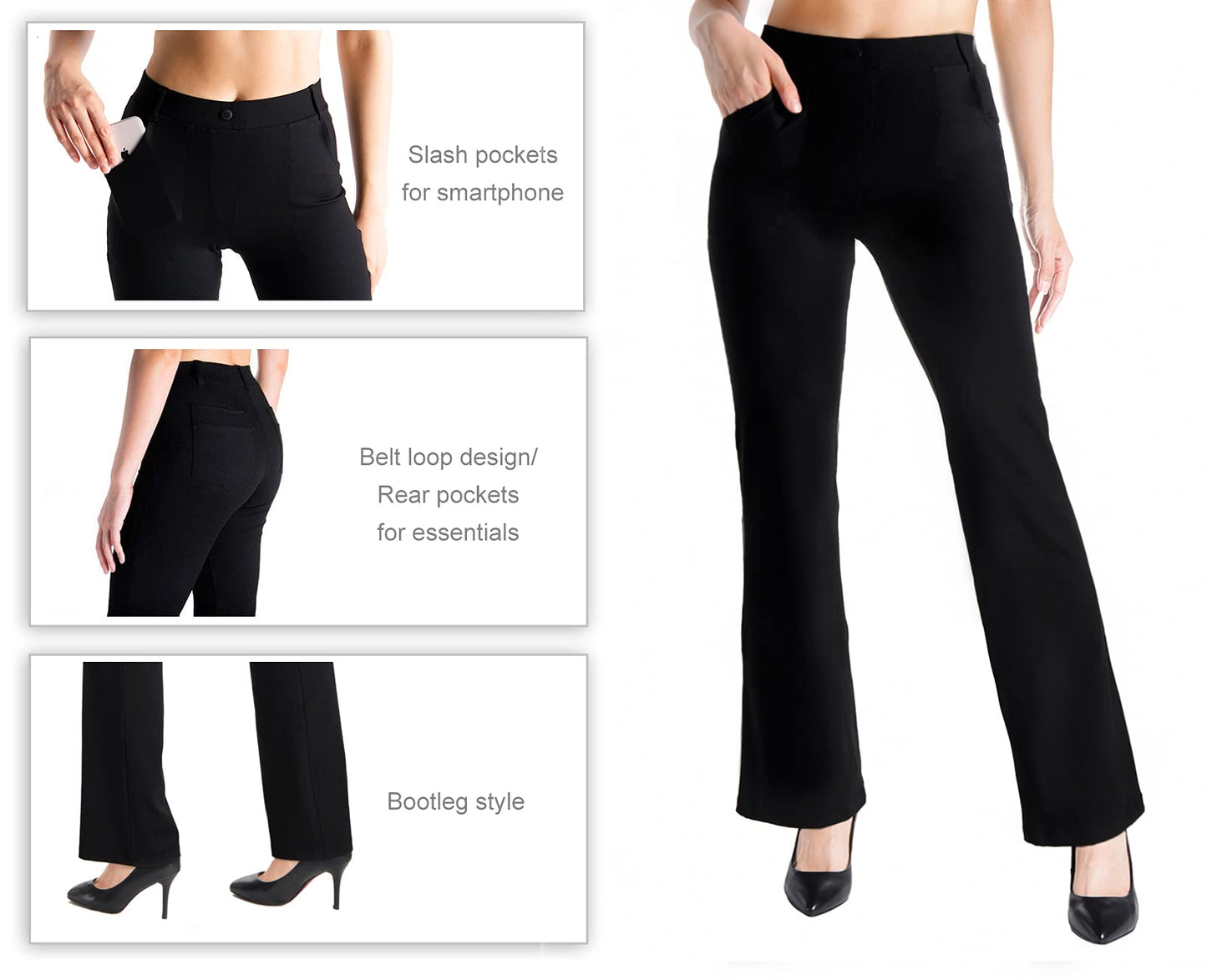 Yogipace Women's Flare Yoga Dress Pants Black