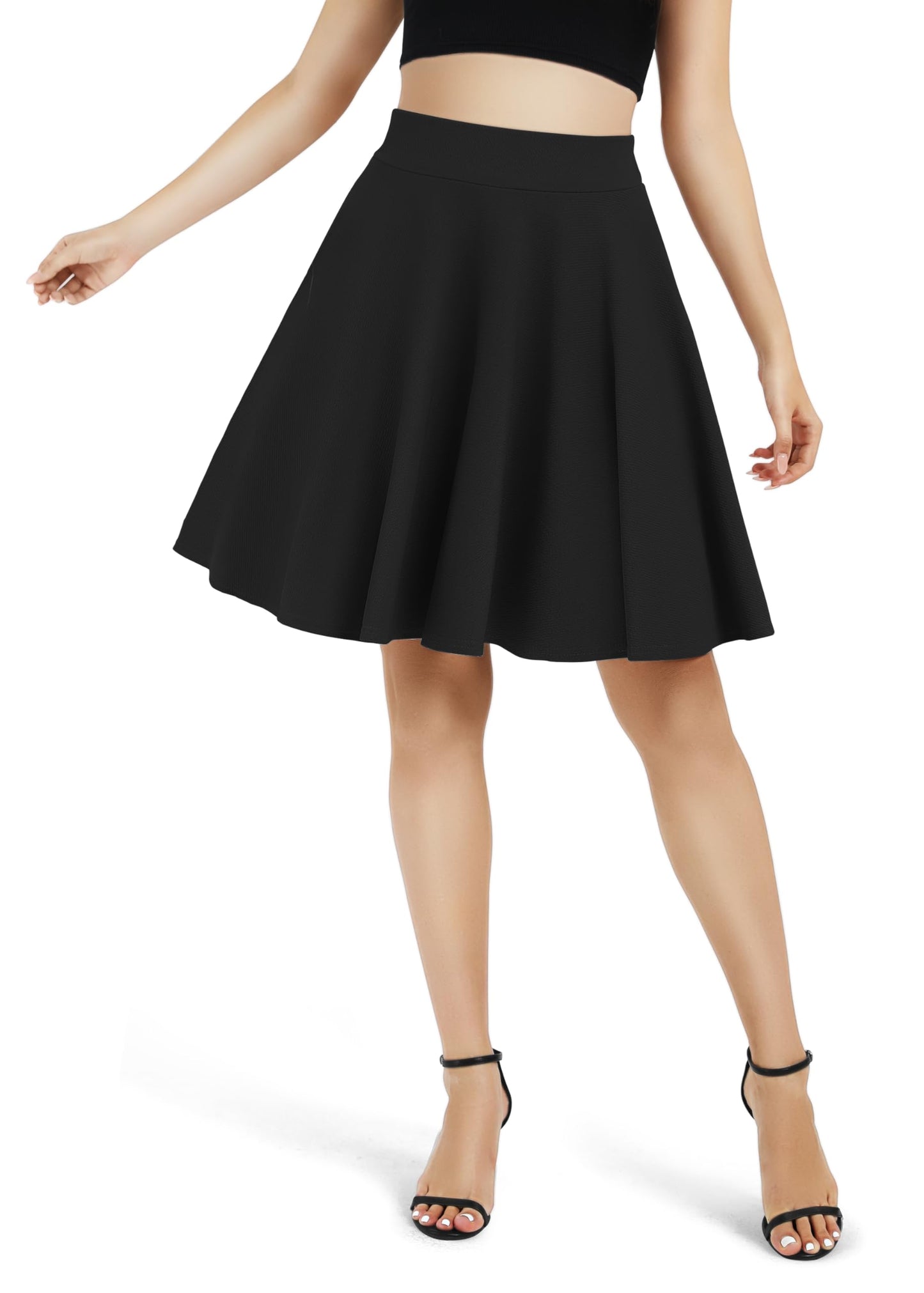 Urban CoCo Women's Basic Midi High Waisted Skirt Black