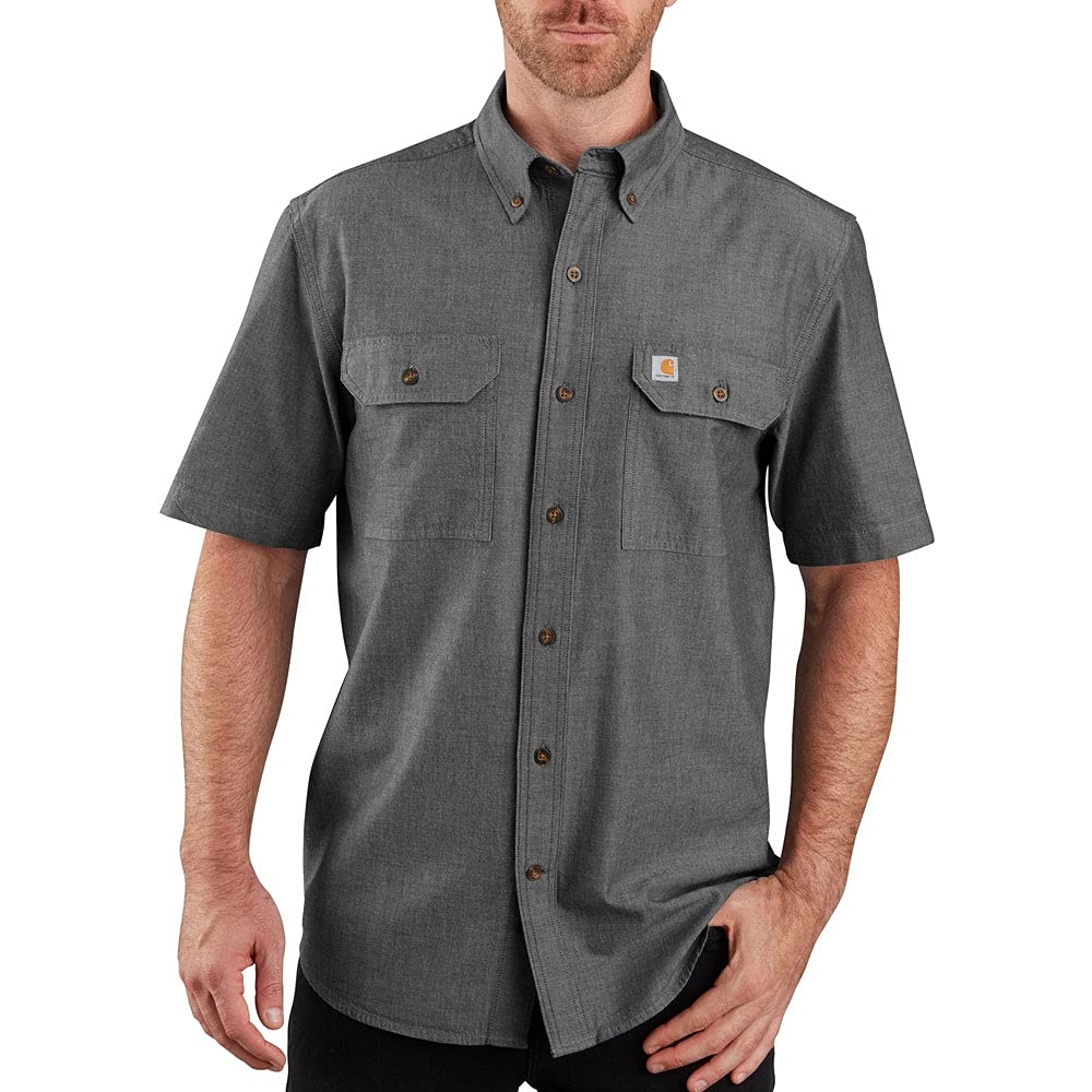 Men's Short Sleeve Chambray Button-Up Shirt – Durable & Soft (Carhartt) on model view front