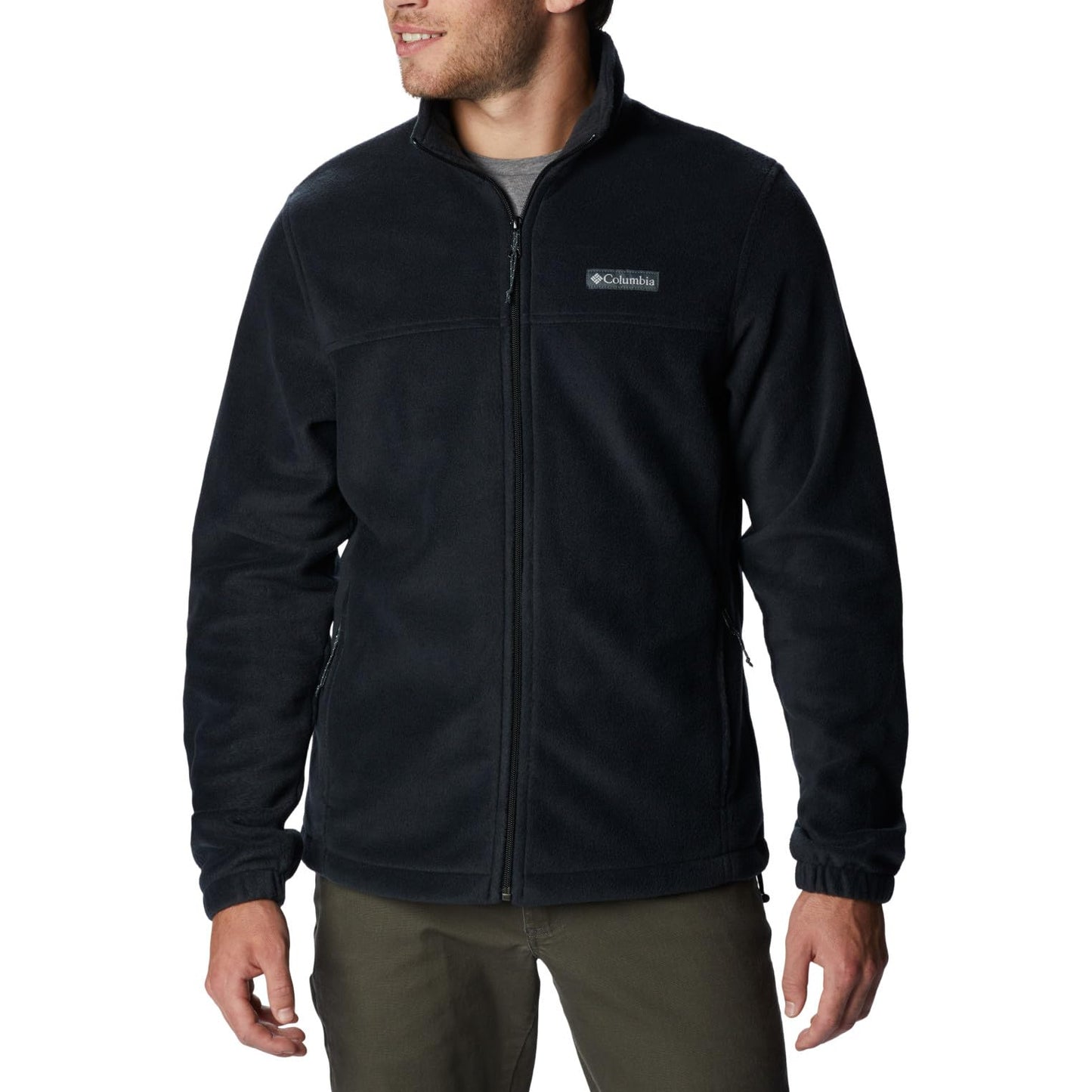 Men’s Full Zip Fleece Jacket – Black – Classic Fit – Size Selectable (Columbia) front view on a model