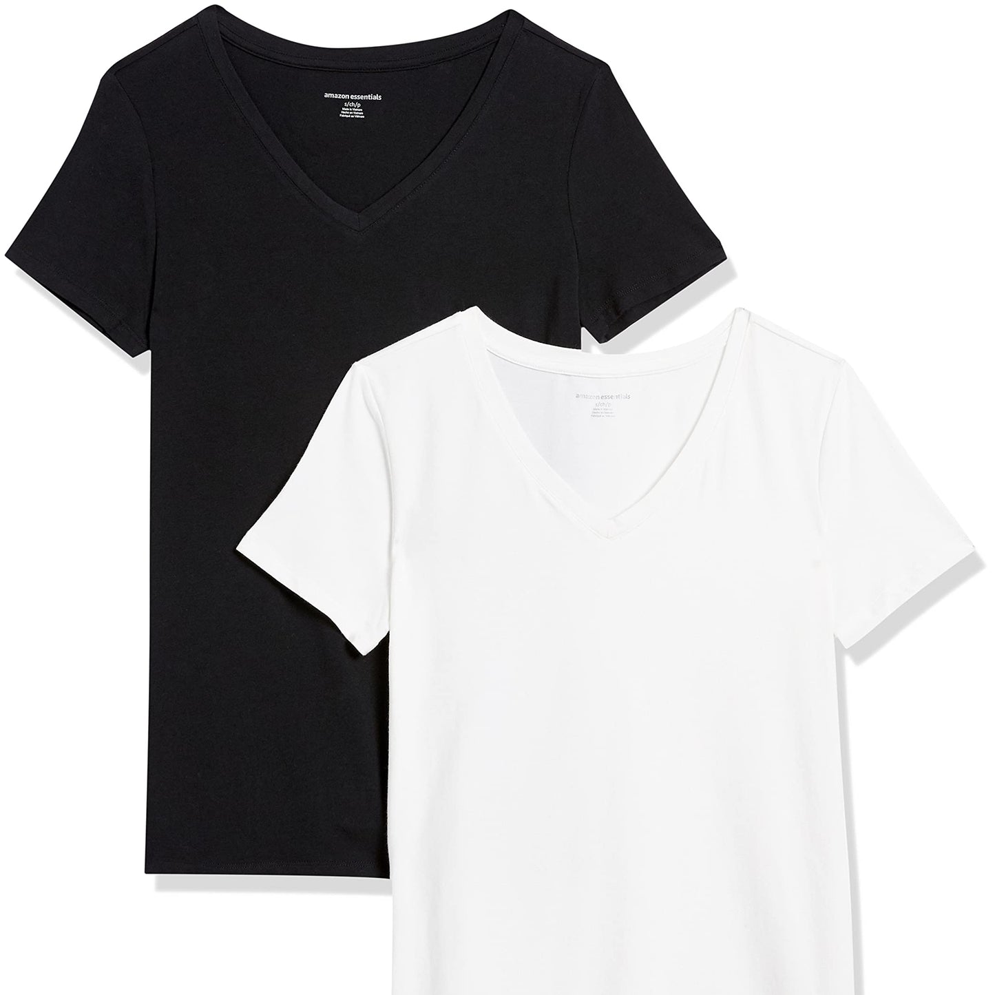 2-Pack V-Neck T-Shirts – Classic Fit, Short Sleeve, Soft Cotton Blend (Amazon Essentials) flat lay view