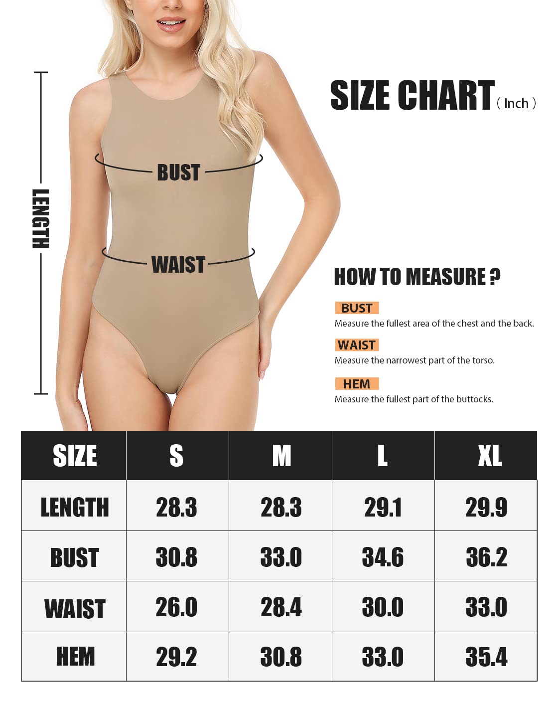 3-Pack Sleeveless Bodysuit – Round Neck, Tummy Control, Stretch Fit (Star Vibe) size chart