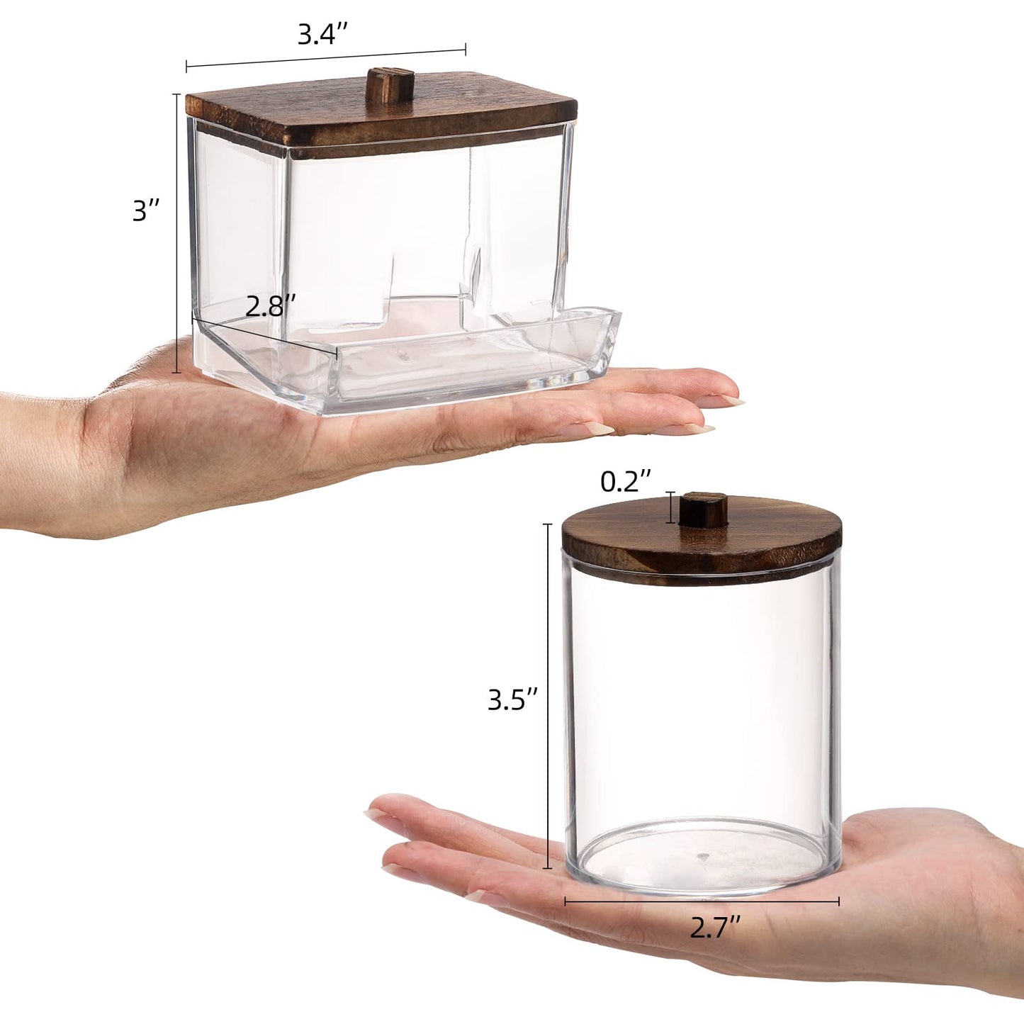 3-Piece Organizer with Brown Wood Lids – Cotton Swab & Cotton Ball Dispensers