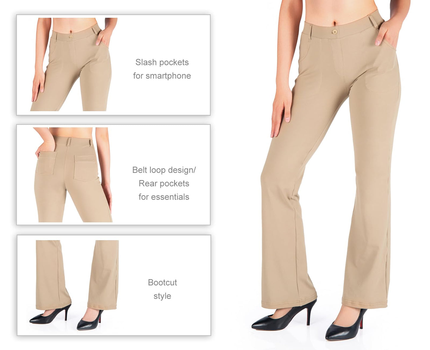Yogipace Women's Flare Yoga Dress Pants Khaki