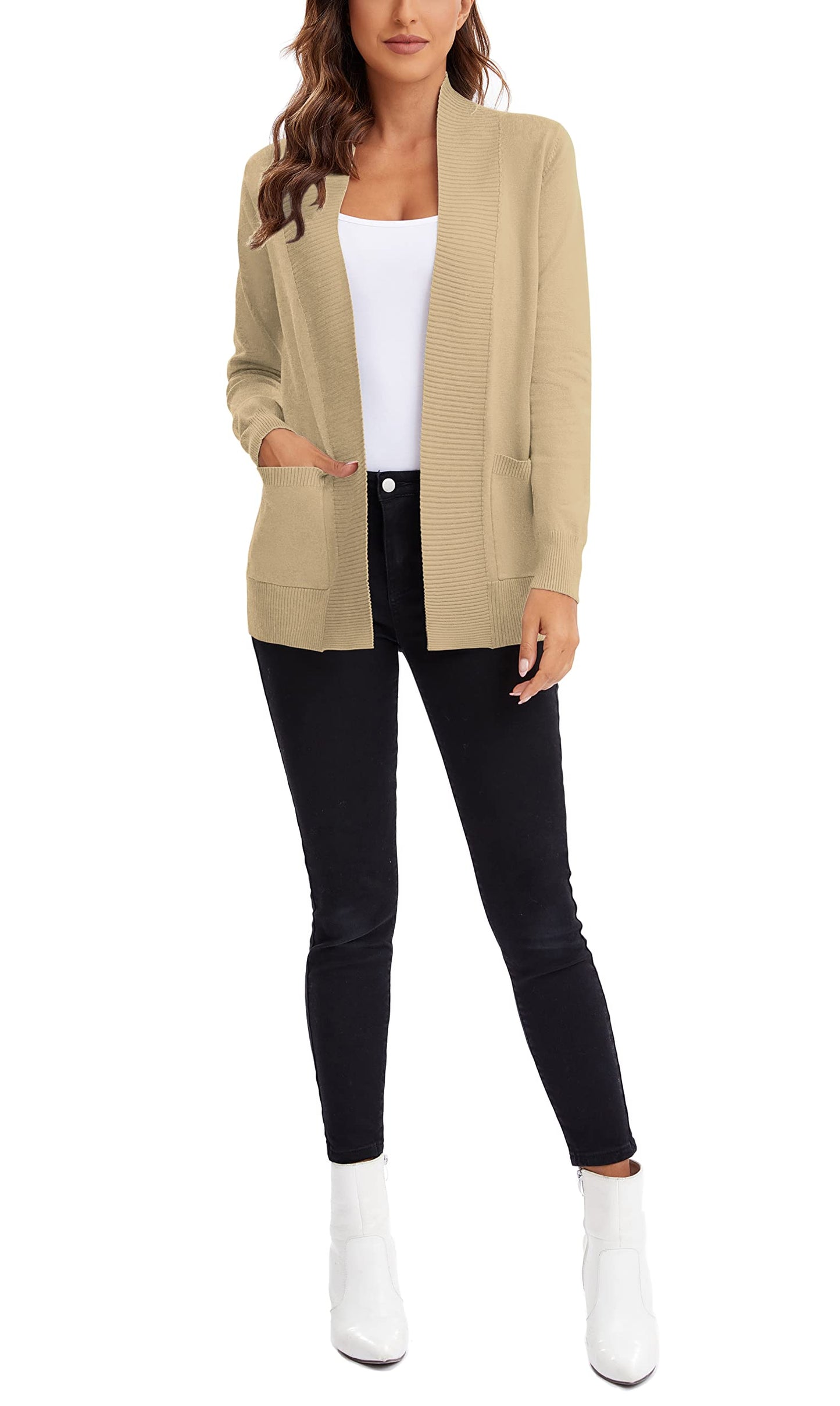 Open-Front Cardigan – Lightweight Knit (Urban CoCo) paired with leggings