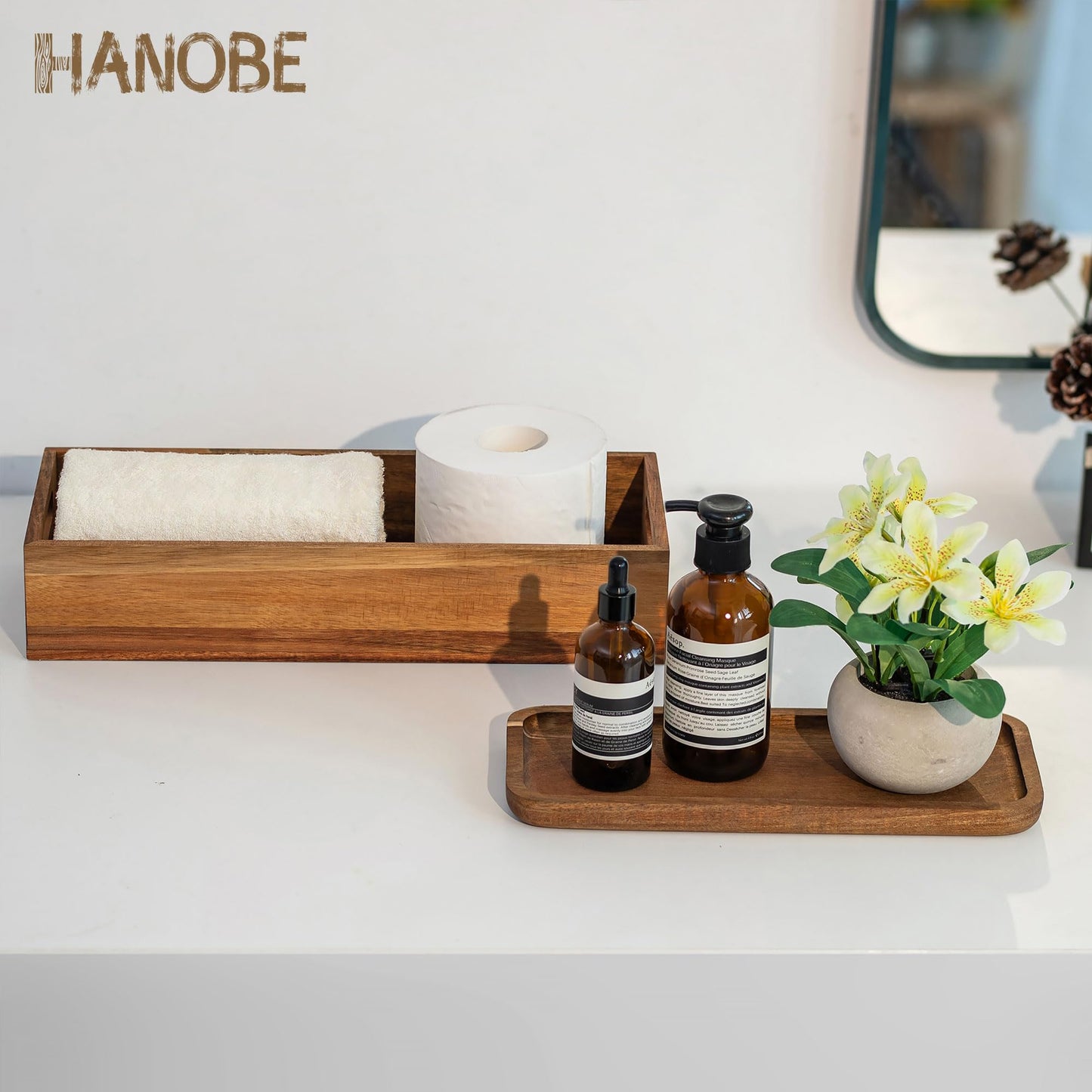 Toilet Tank 2-Piece Rustic Bathroom Organizer & Vanity Tray