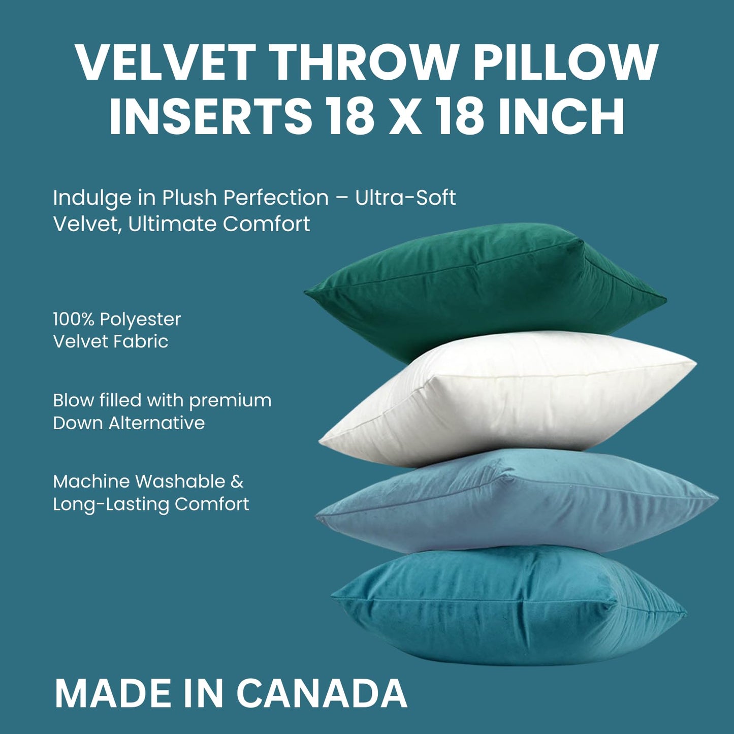 LANE LINEN Throw Pillow Inserts – Pack of 2 – 18x18 Inch Beige Velvet Cushion Inserts for Couch, Bed & Living Room Decor