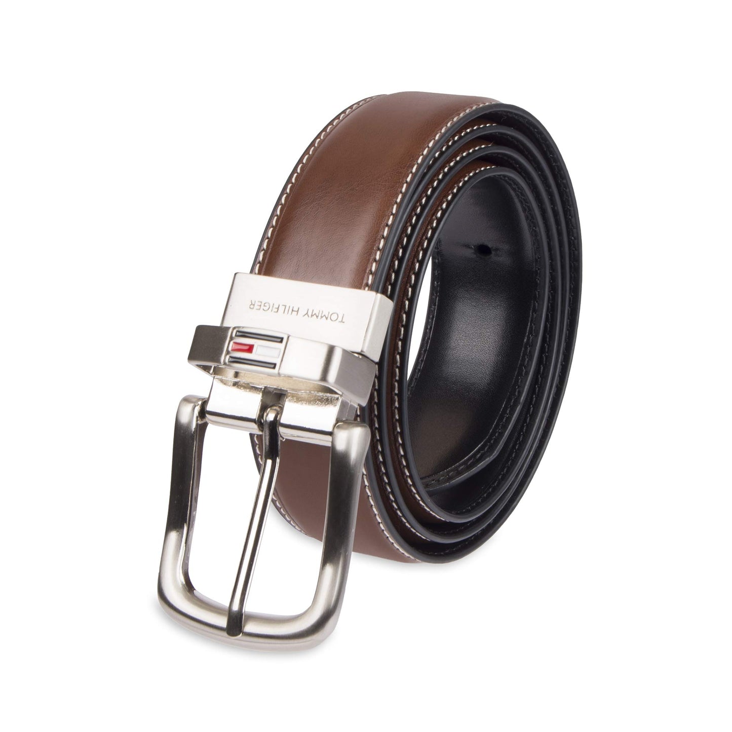 Men’s Reversible Dress Belt – Brown/Black – Polished Buckle – One Size (Tommy Hilfiger)
