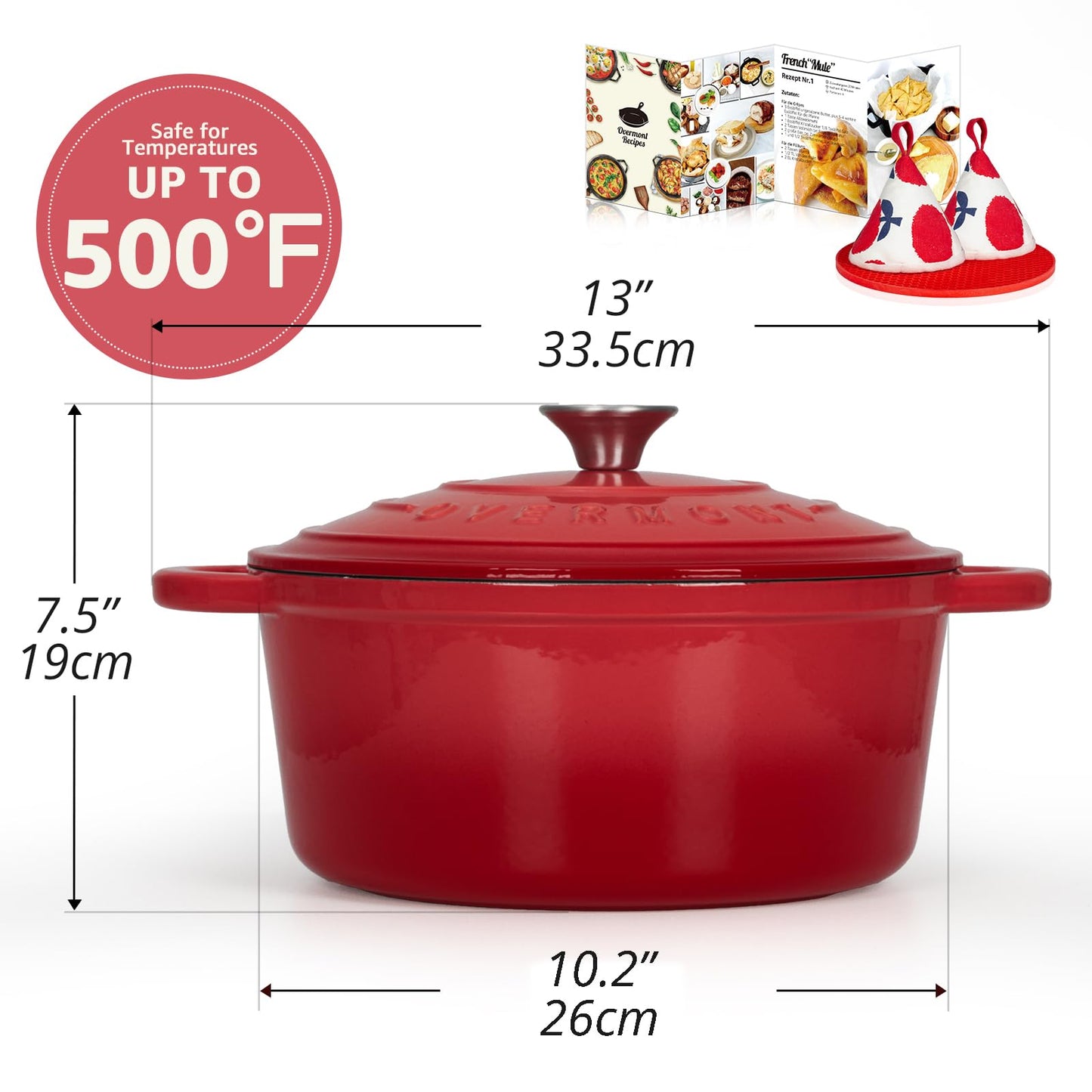 Overmont Enameled Cast Iron Dutch Oven 5.5QT