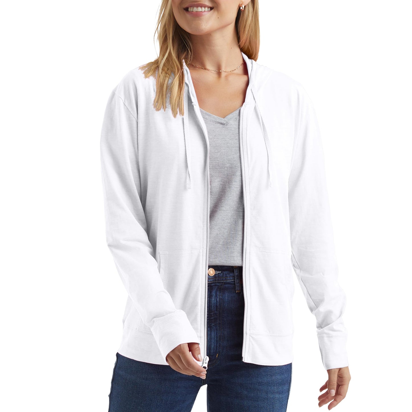 Hanes Women's Full Zip Hoodie White