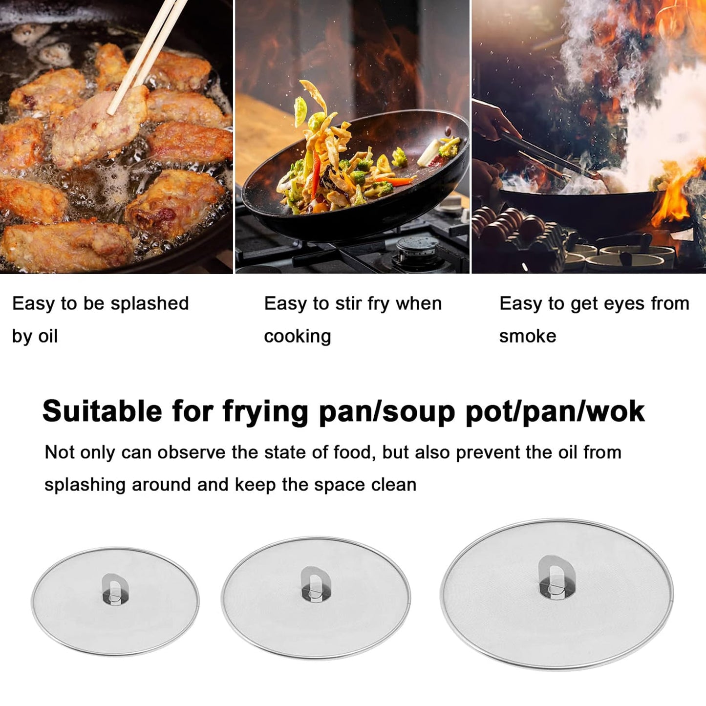 Splatter Screen for Cooking Set of 3 (10", 11.5", 13")