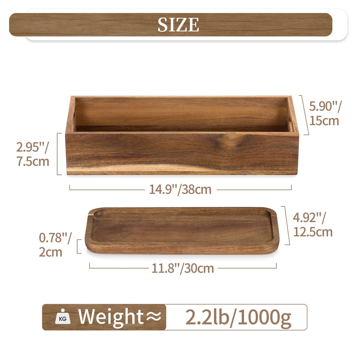 Toilet Tank 2-Piece Rustic Bathroom Organizer & Vanity Tray