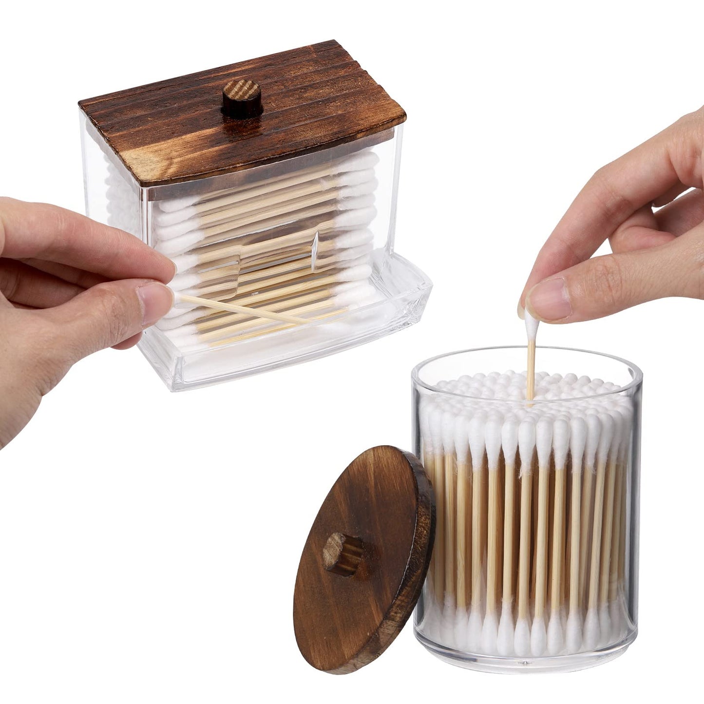 3-Piece Organizer with Brown Wood Lids – Cotton Swab & Cotton Ball Dispensers
