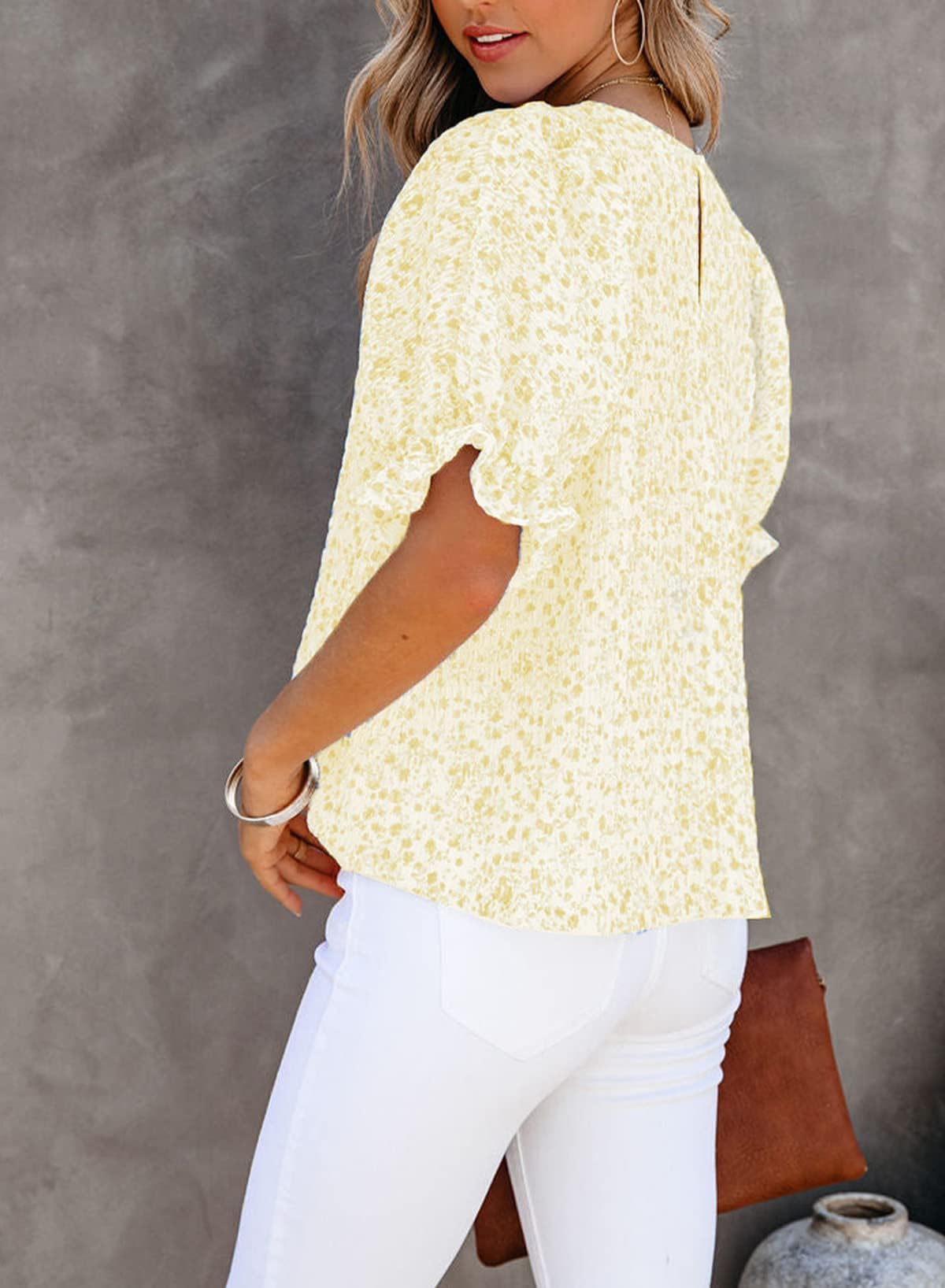 Butter Yellow Floral Top – Ruffle Sleeve – Light & Airy – Size M (Romwe)