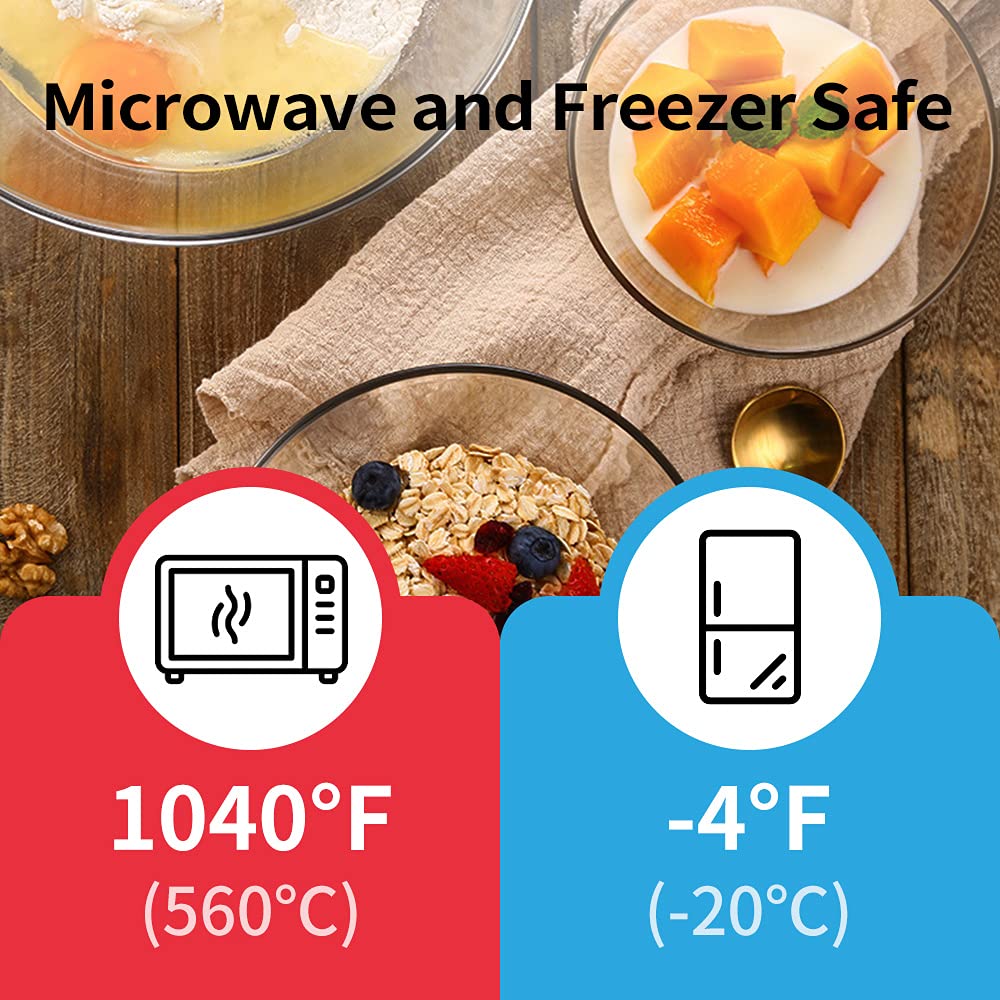 Luvan 3-Piece Glass Mixing Bowls with Airtight Lids – Borosilicate Nesting Bowls for Baking, Prepping, and Storage microwave and freezer safe
