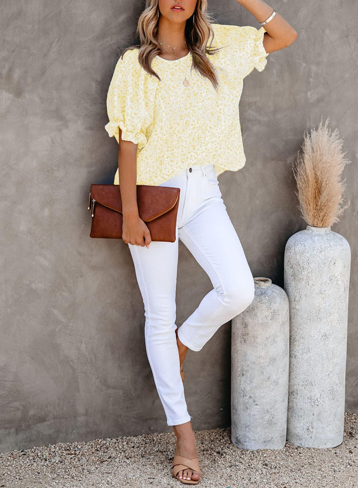 Butter Yellow Floral Top – Ruffle Sleeve – Light & Airy – Size M (Romwe)