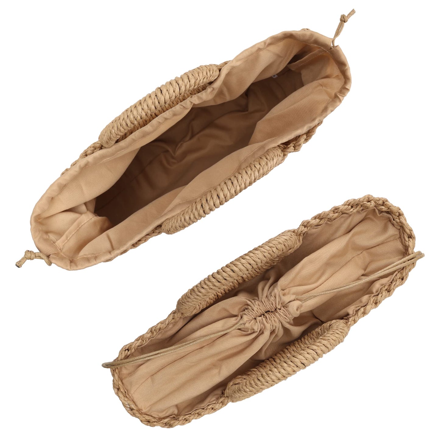 Straw Tote Bag – Half-Moon Shape – Circle Handles – Brown (Youjaree)