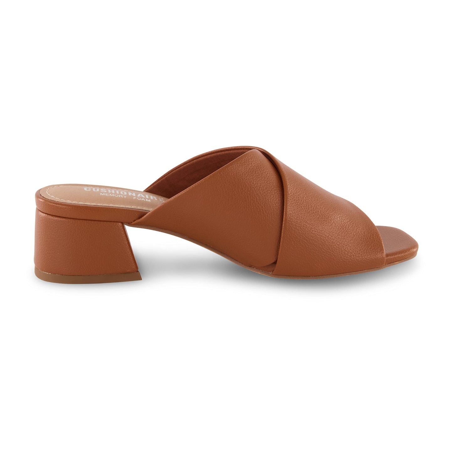 Block Heel Sandals – Memory Foam Insole – Vegan Leather – Tan (CUSHIONAIRE)
