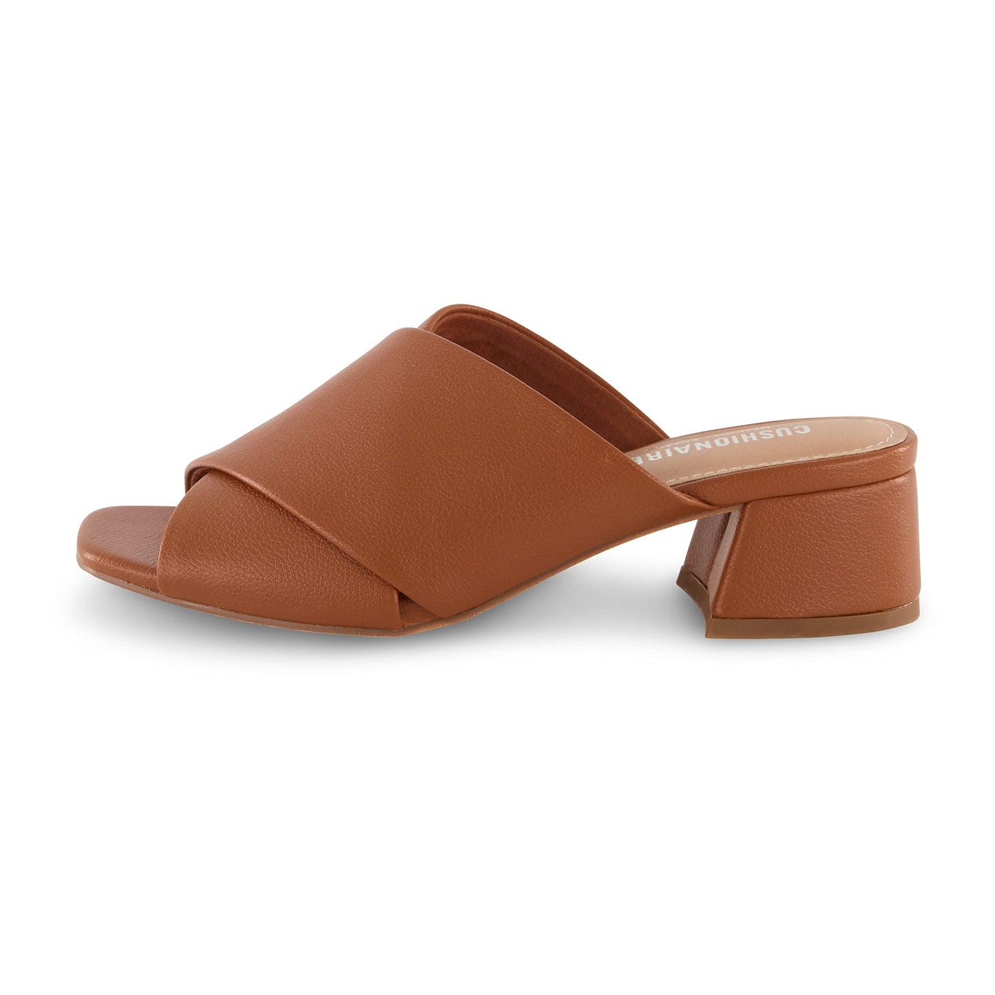 Block Heel Sandals – Memory Foam Insole – Vegan Leather – Tan (CUSHIONAIRE)