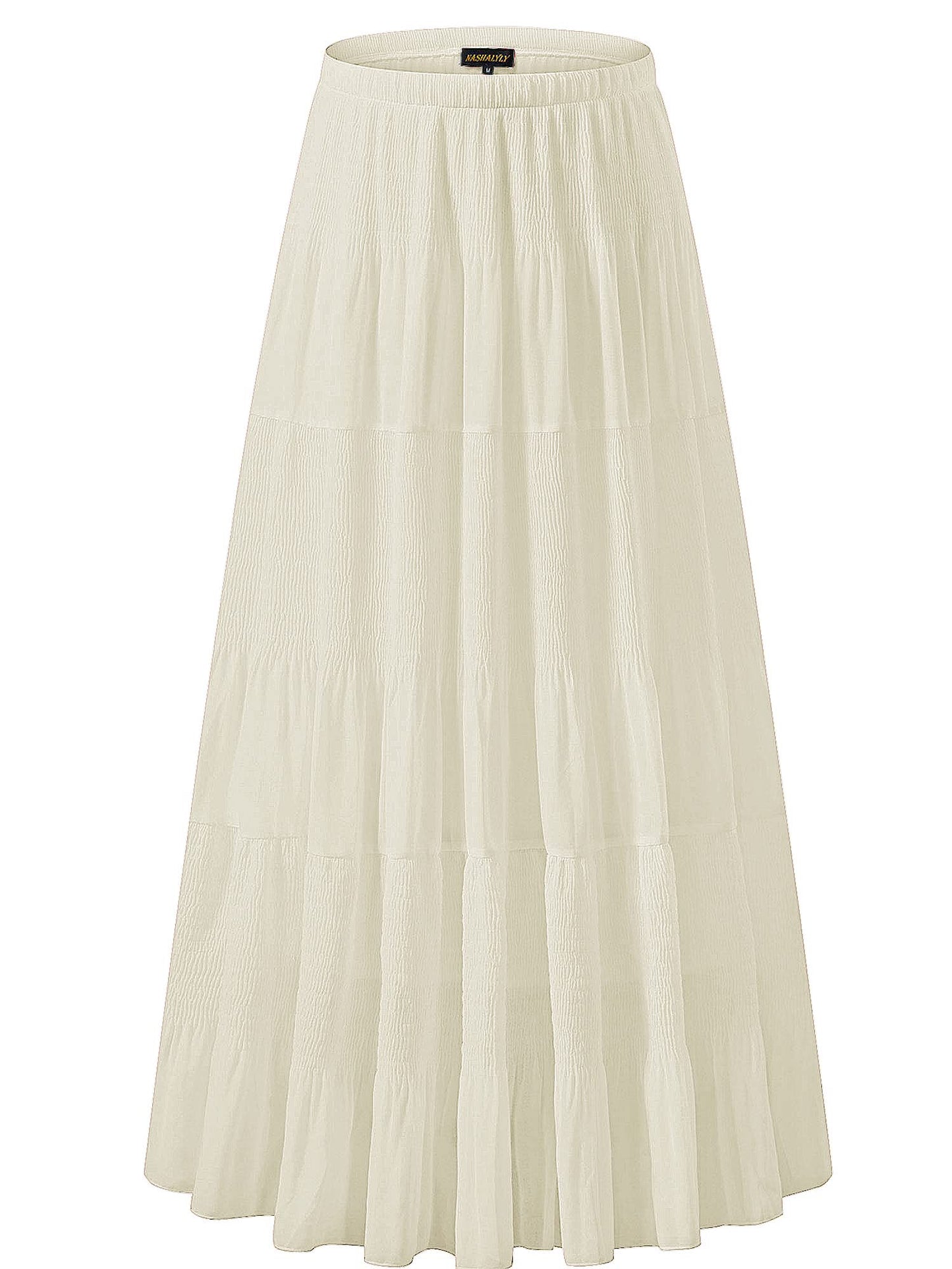 NASHALYLY Women's Chiffon Elastic High Waist Pleated A-Line Flared Maxi Skirt