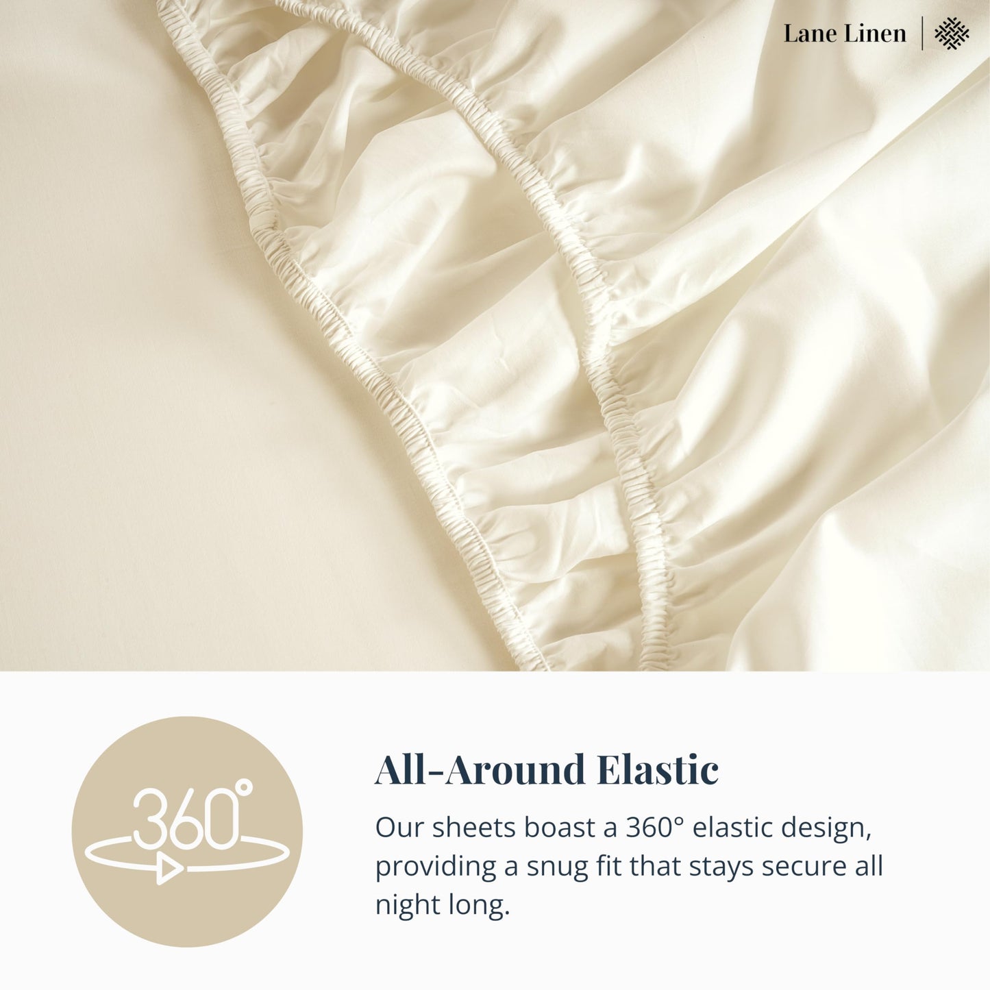 LANE LINEN 600 Thread Count Full-Size Sheet Set – 100% Cotton Sateen – Deep Pocket Ivory Bed Sheets (4-Piece) all around elastic