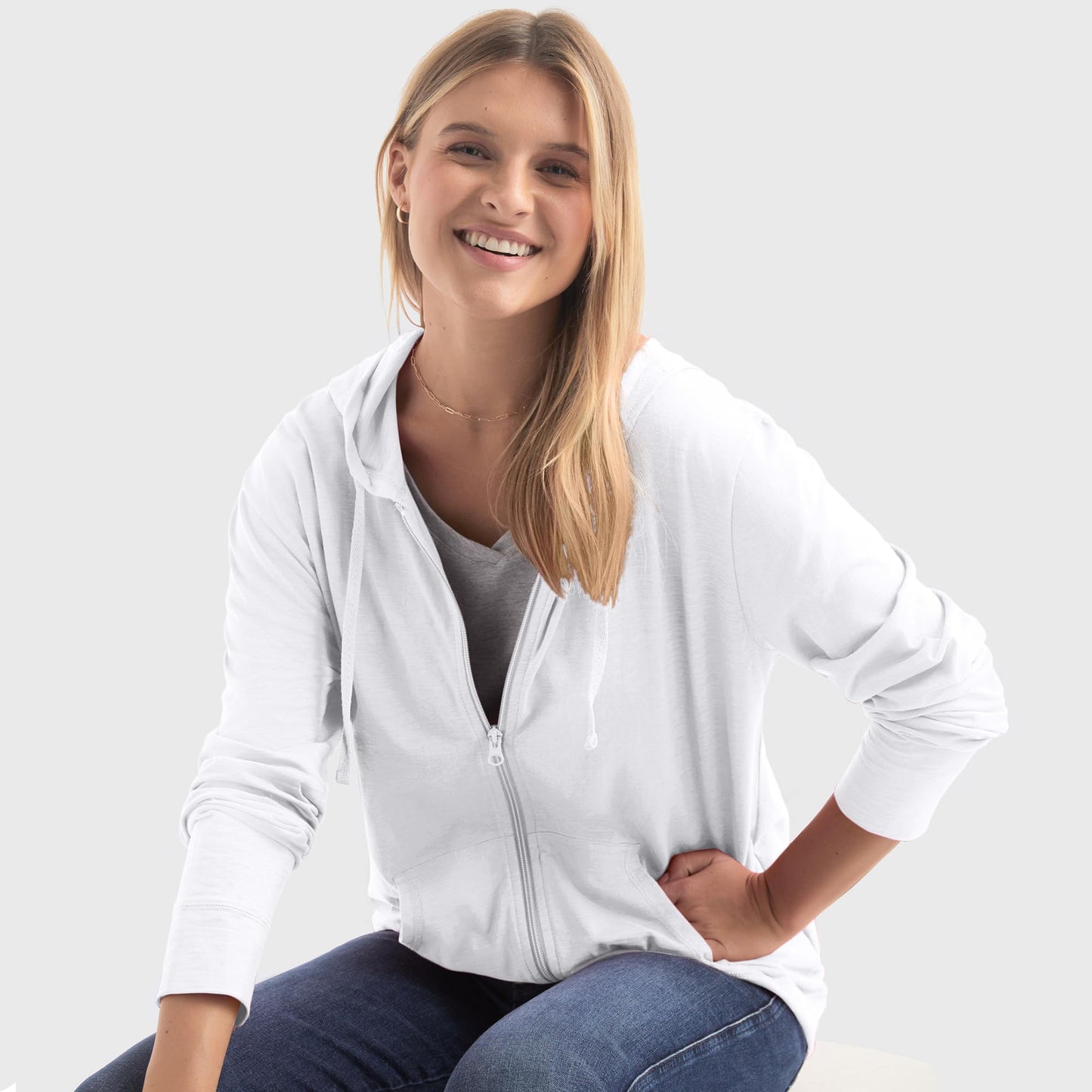 Hanes Women's Full Zip Hoodie White