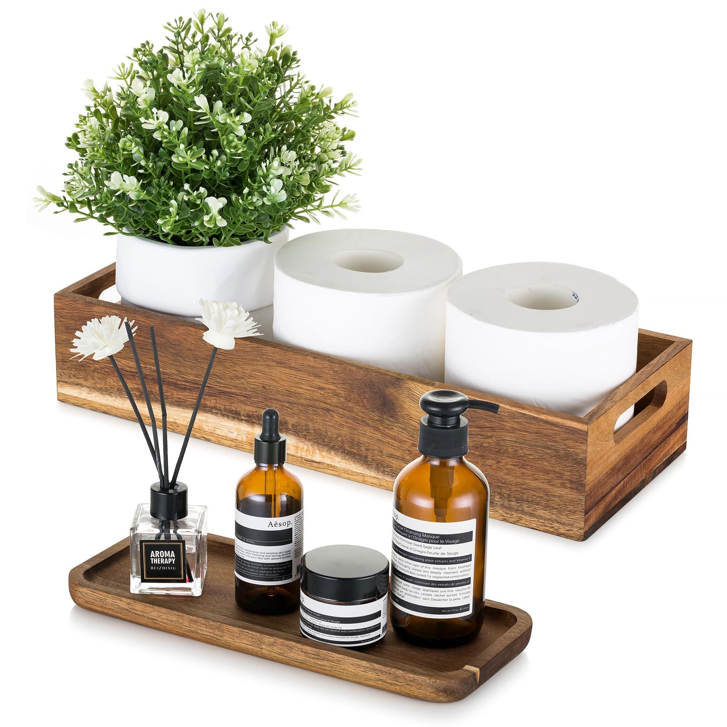 Toilet Tank 2-Piece Rustic Bathroom Organizer & Vanity Tray