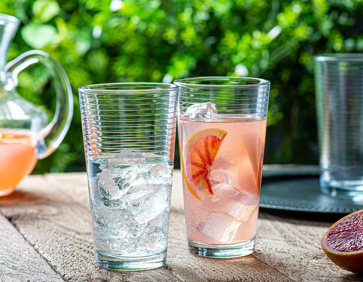 16-Piece Ribbed Glassware Set – 8 Highball & 8 Rocks Glasses – Clear Heavy Base Drinking Cups