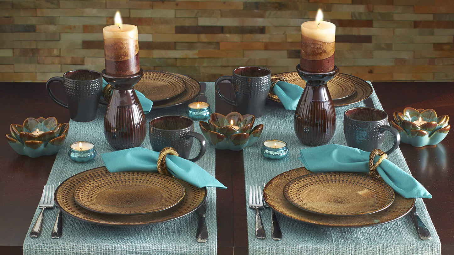 Pfaltzgraff Cambria 16-Piece Stoneware Dinnerware Set – Service for 4 – Dark Brown table setting