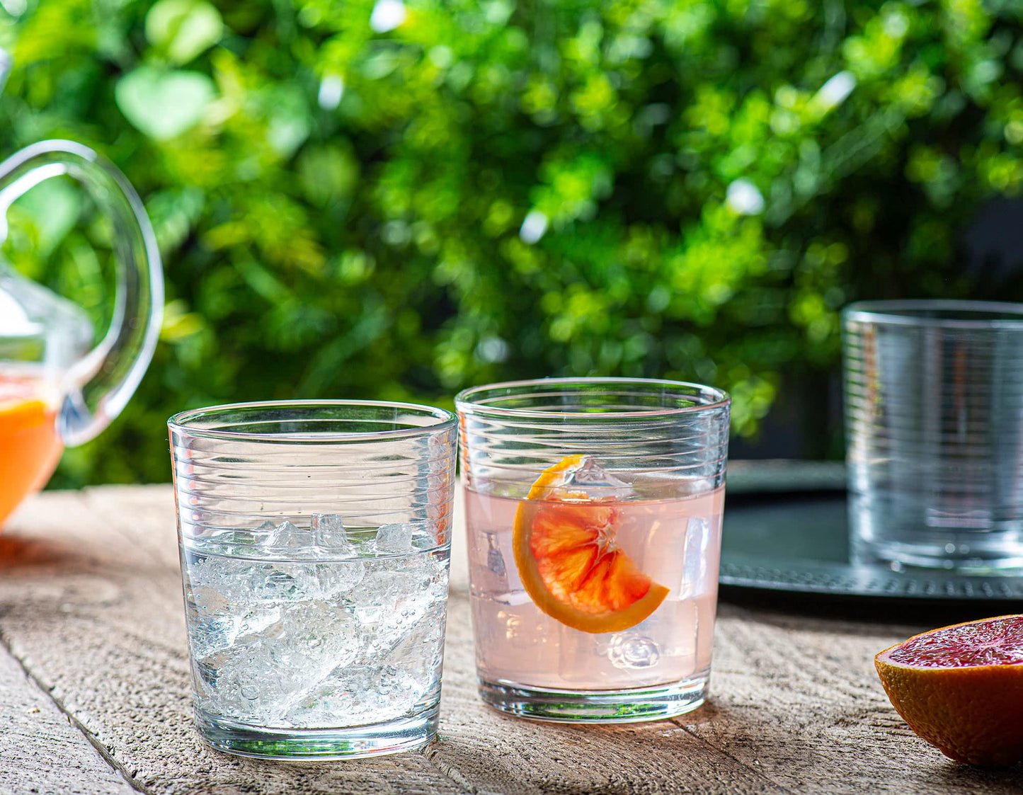 16-Piece Ribbed Glassware Set – 8 Highball & 8 Rocks Glasses – Clear Heavy Base Drinking Cups small glasses