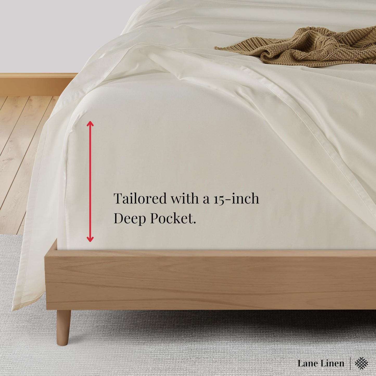 LANE LINEN 600 Thread Count Full-Size Sheet Set – 100% Cotton Sateen – Deep Pocket Ivory Bed Sheets (4-Piece)