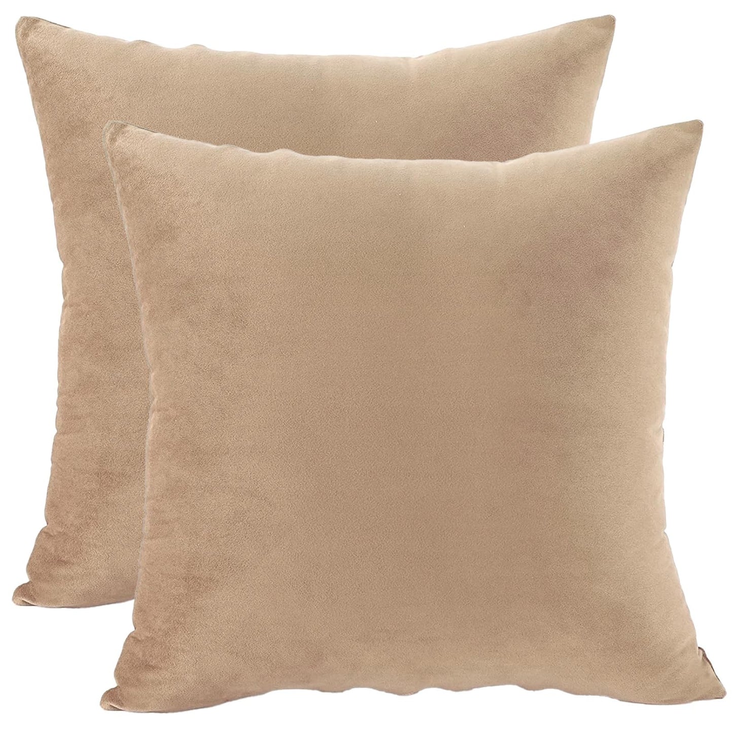 LANE LINEN Throw Pillow Inserts – Pack of 2 – 18x18 Inch Beige Velvet Cushion Inserts for Couch, Bed & Living Room Decor