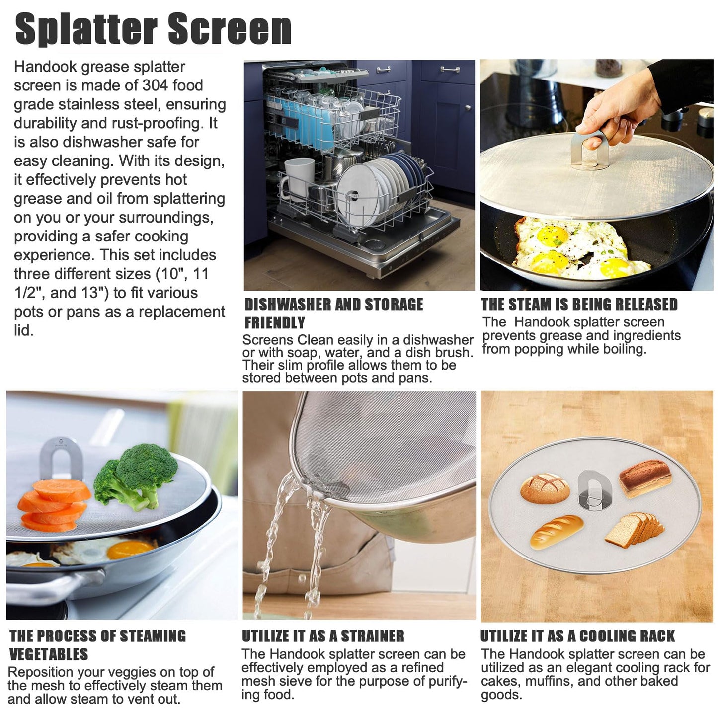 Splatter Screen for Cooking Set of 3 (10", 11.5", 13")