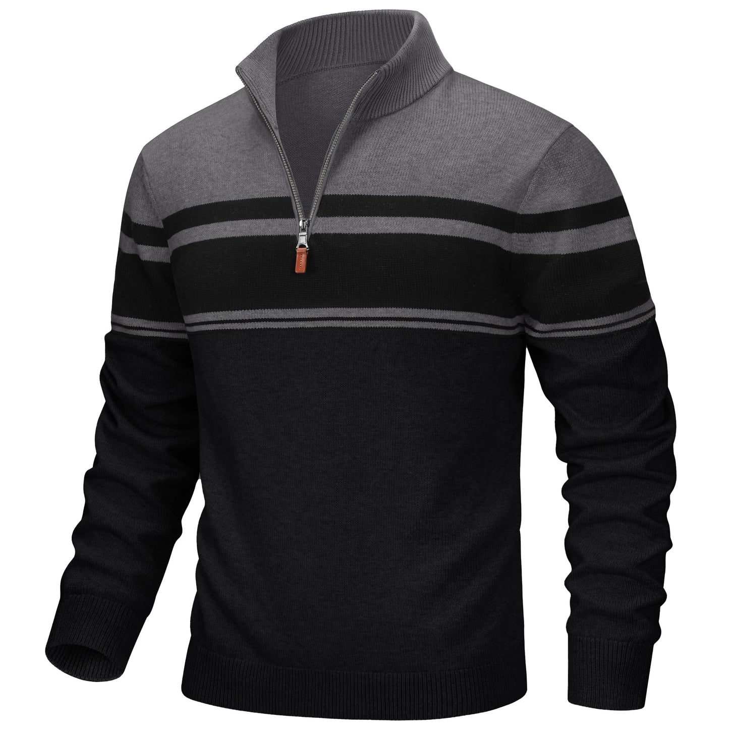 TACVASEN Men’s Half-Zip Polo Sweater – Slim Fit Cotton Pullover – Dark Grey