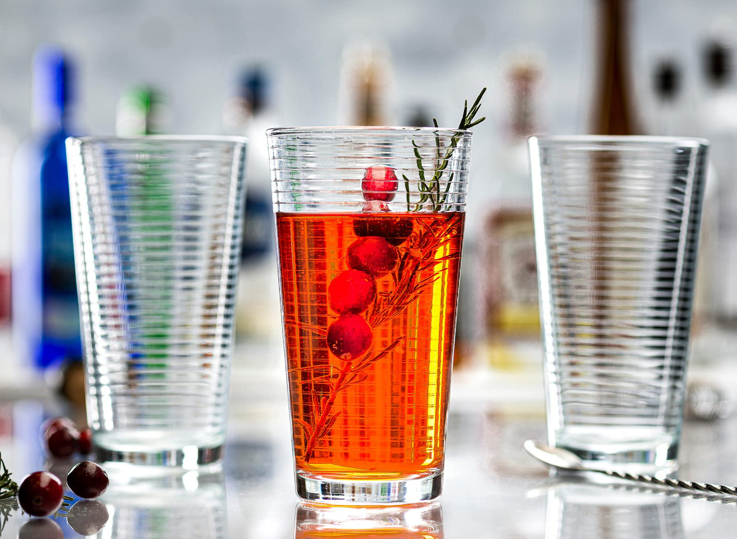 16-Piece Ribbed Glassware Set – 8 Highball & 8 Rocks Glasses – Clear Heavy Base Drinking Cups large glasses