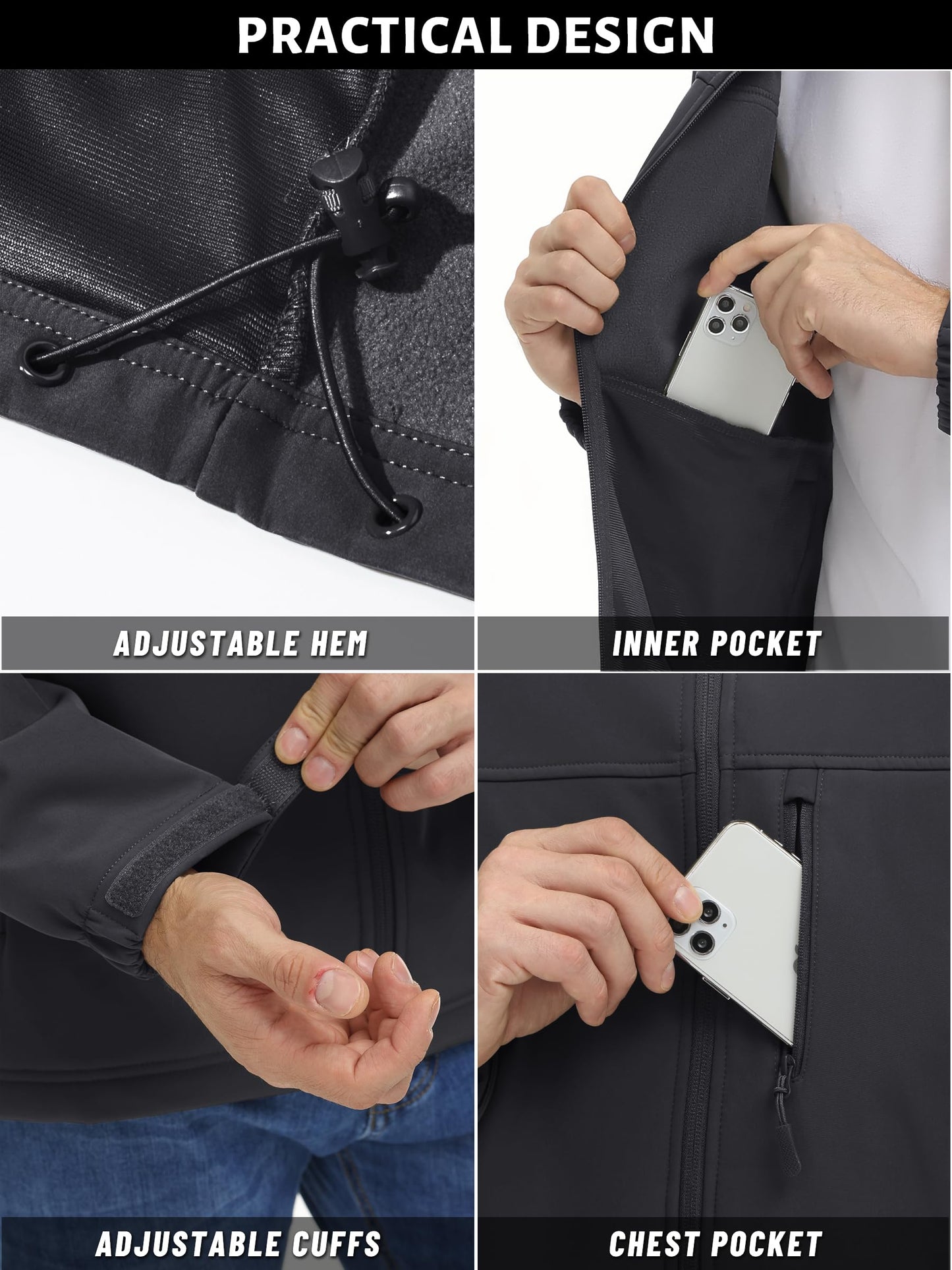 TACVASEN Men's Tactical Jacket Fleece Lined Black