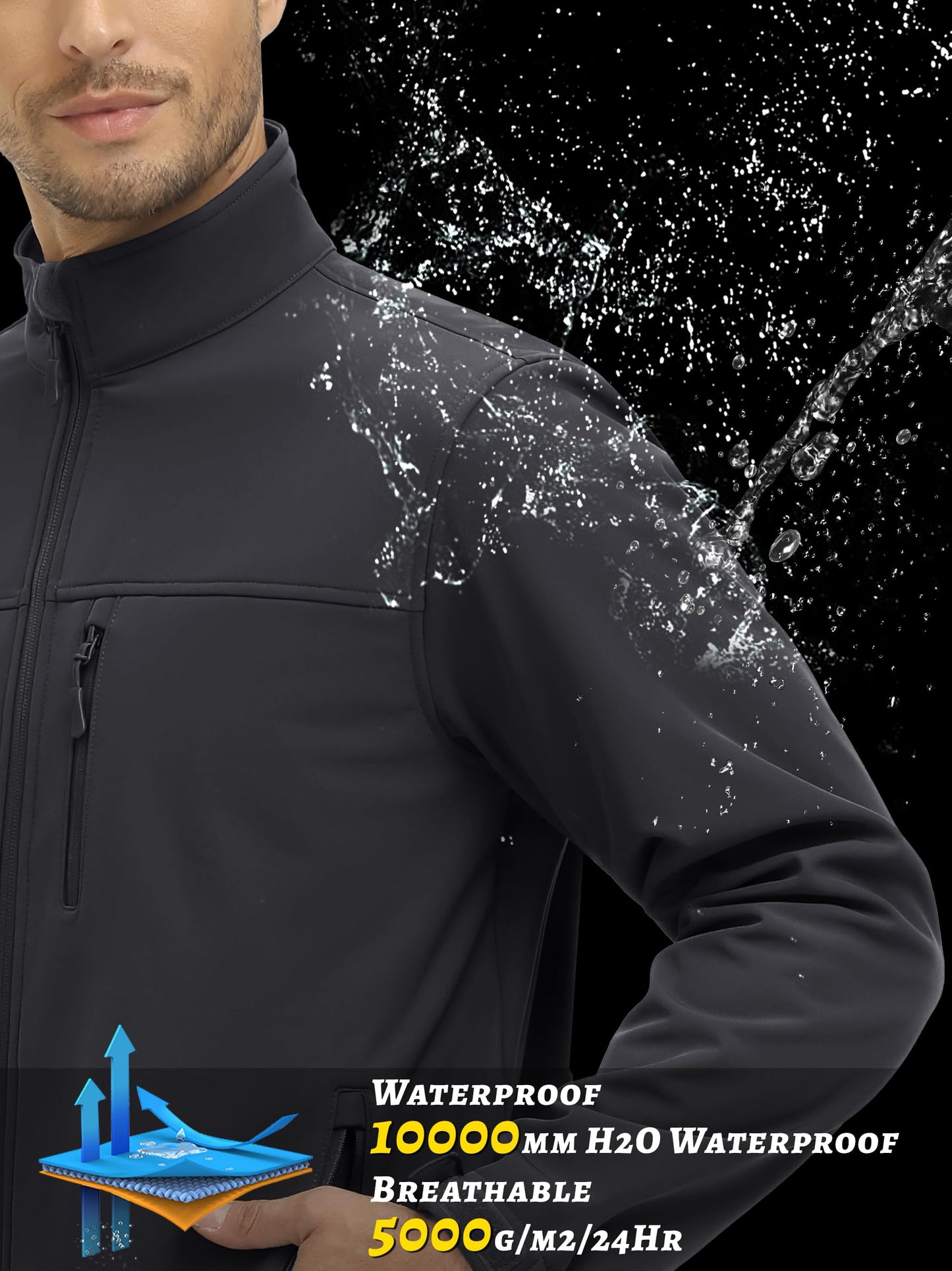TACVASEN Men's Tactical Jacket Fleece Lined Black