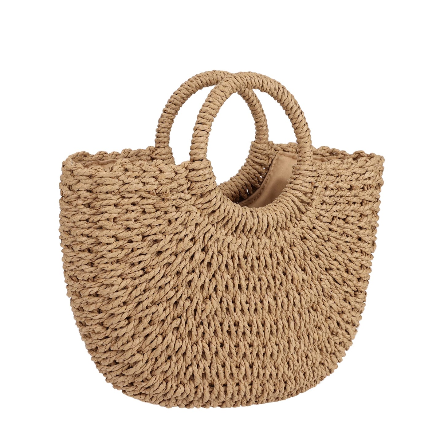 Straw Tote Bag – Half-Moon Shape – Circle Handles – Brown (Youjaree)
