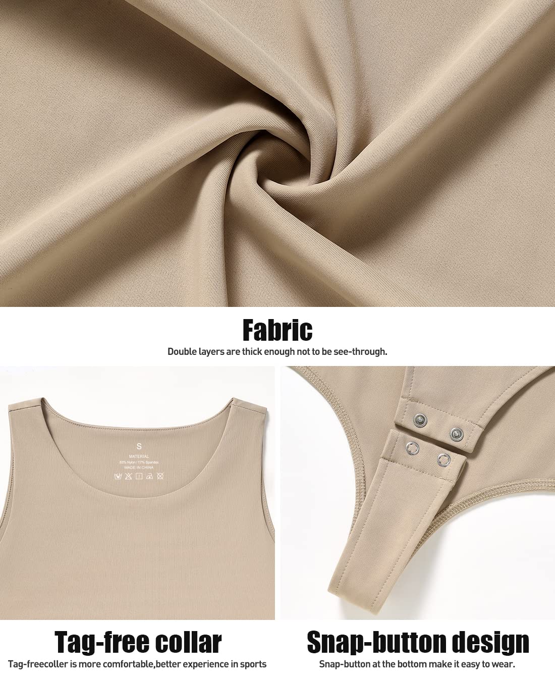 3-Pack Sleeveless Bodysuit – Round Neck, Tummy Control, Stretch Fit (Star Vibe) Fabric Details